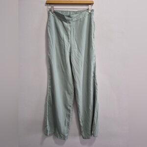 Jason Wu Wide Leg Satin Pants Sage Green Ankle Slit Size Small